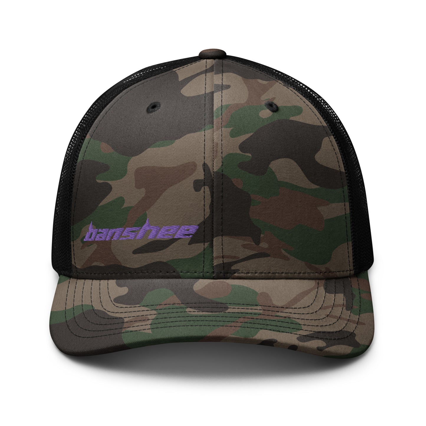 Minimalist Purple Logo Camouflage trucker hat