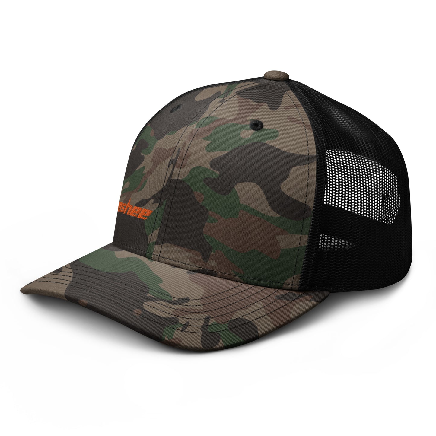 Minimalist Orange Logo Camouflage trucker hat