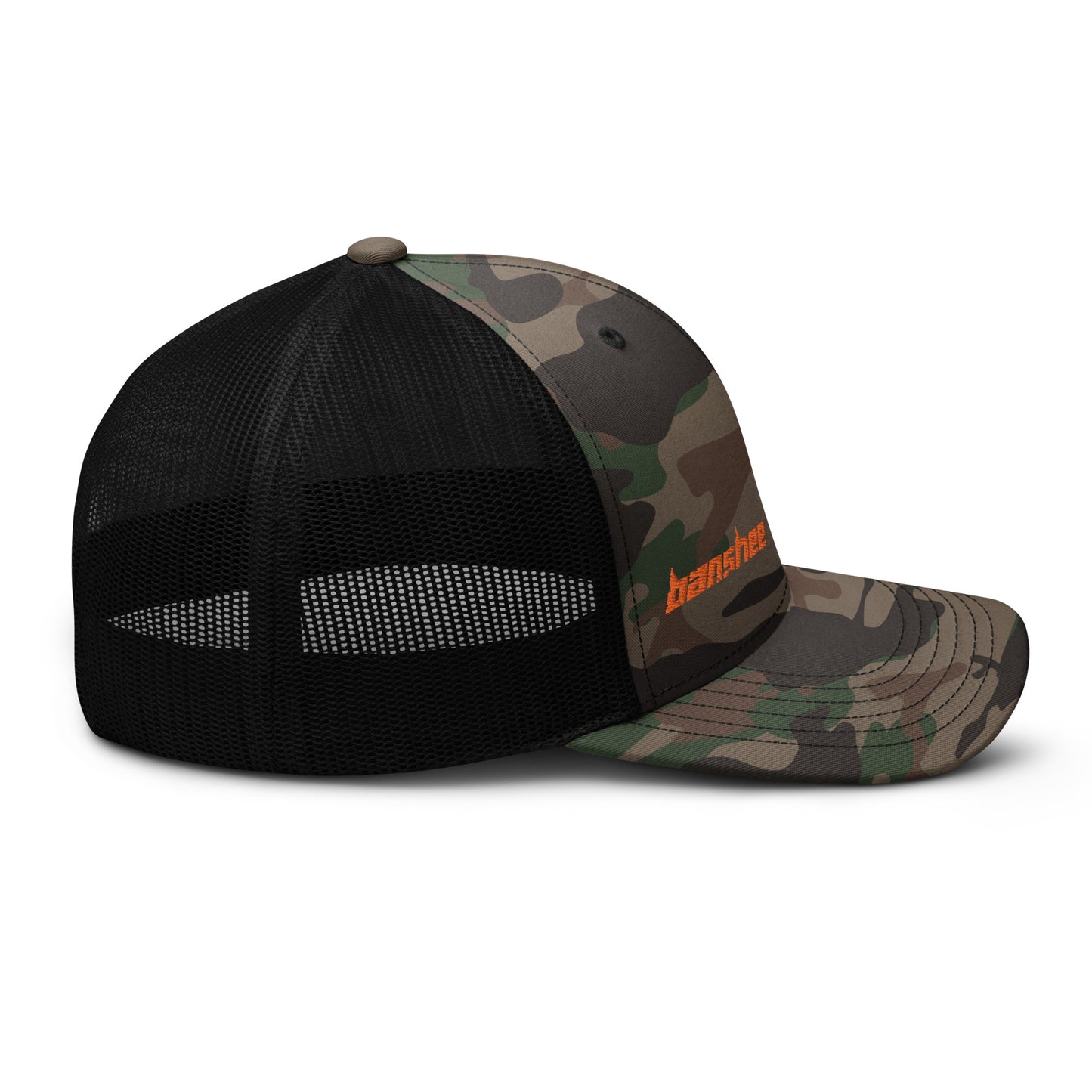 Minimalist Orange Logo Camouflage trucker hat