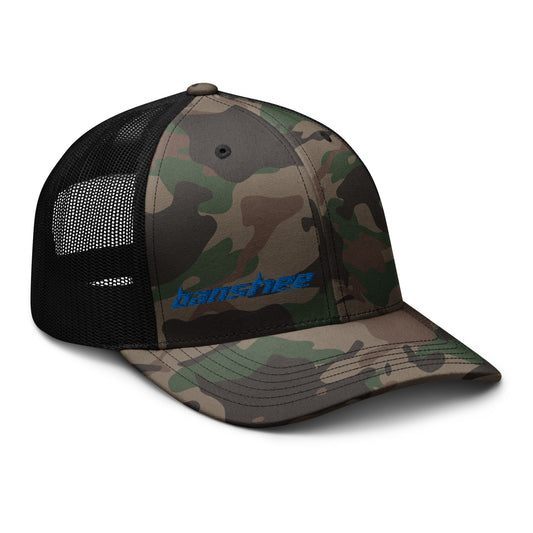 Minimalist Blue Logo Camouflage trucker hat