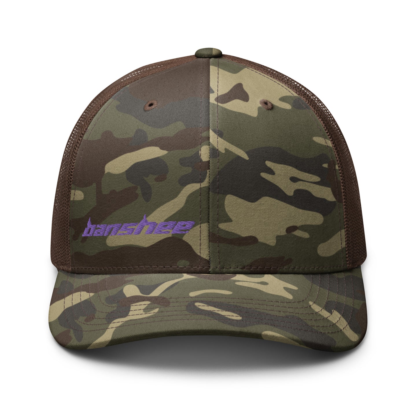 Minimalist Purple Logo Camouflage trucker hat