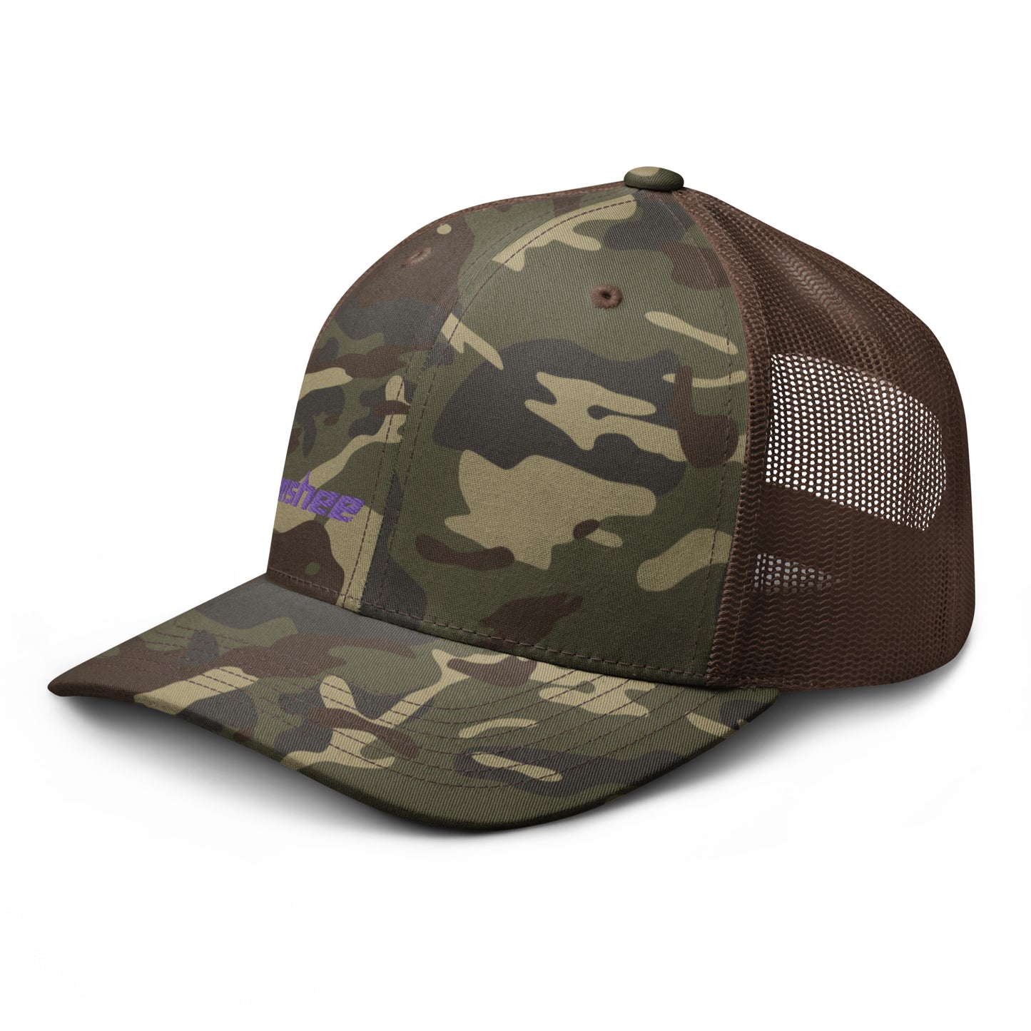 Minimalist Purple Logo Camouflage trucker hat