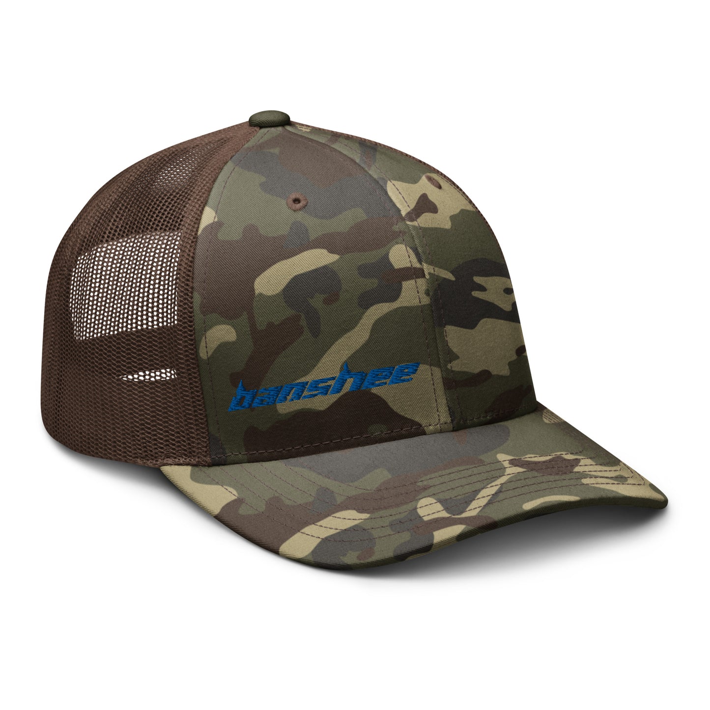 Minimalist Blue Logo Camouflage trucker hat