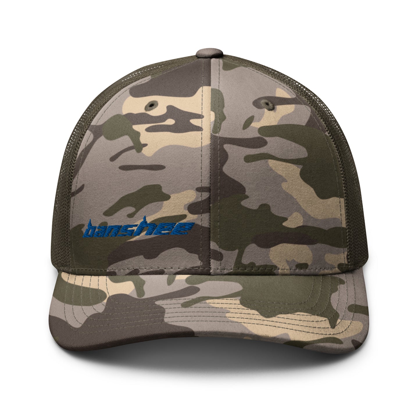 Minimalist Blue Logo Camouflage trucker hat