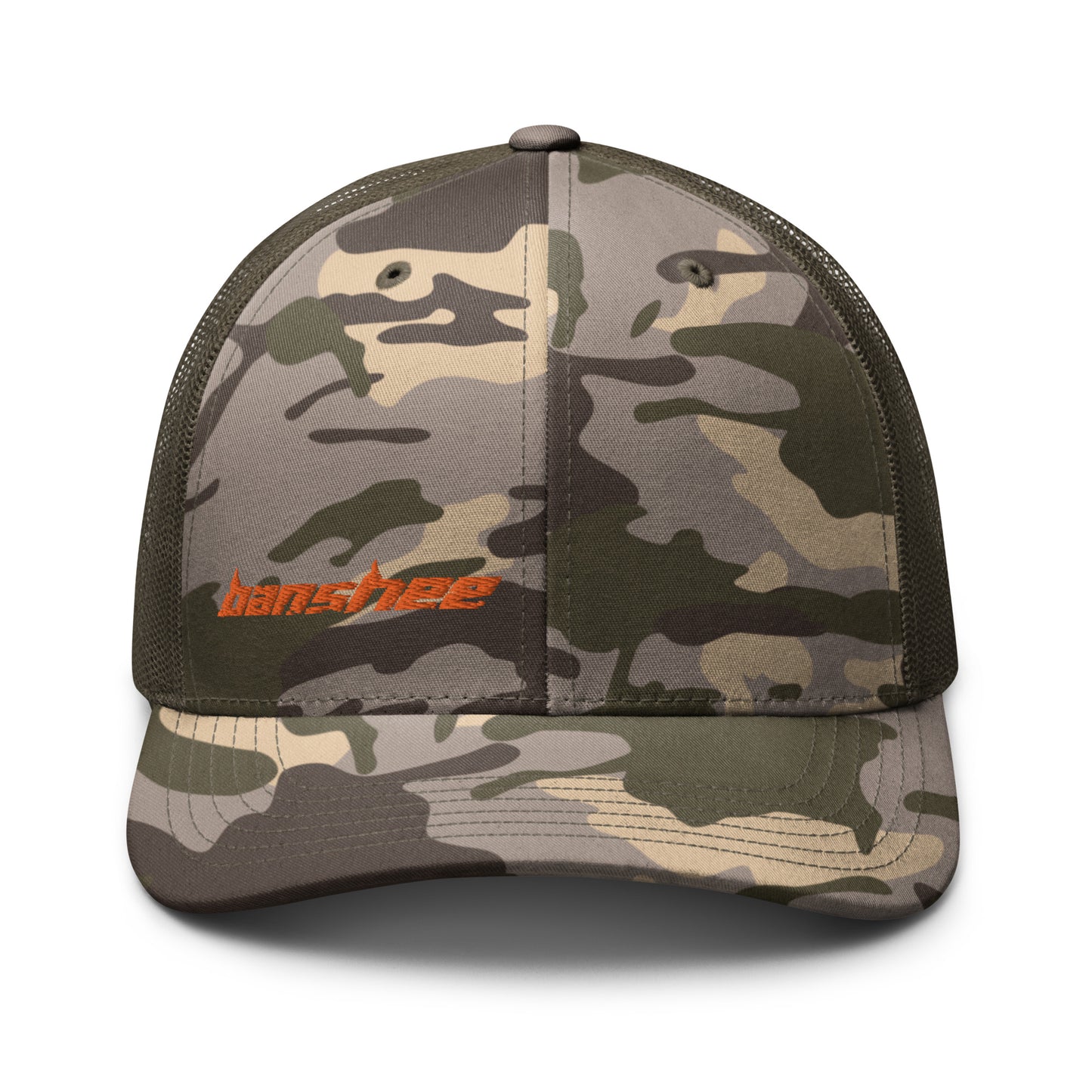 Minimalist Orange Logo Camouflage trucker hat