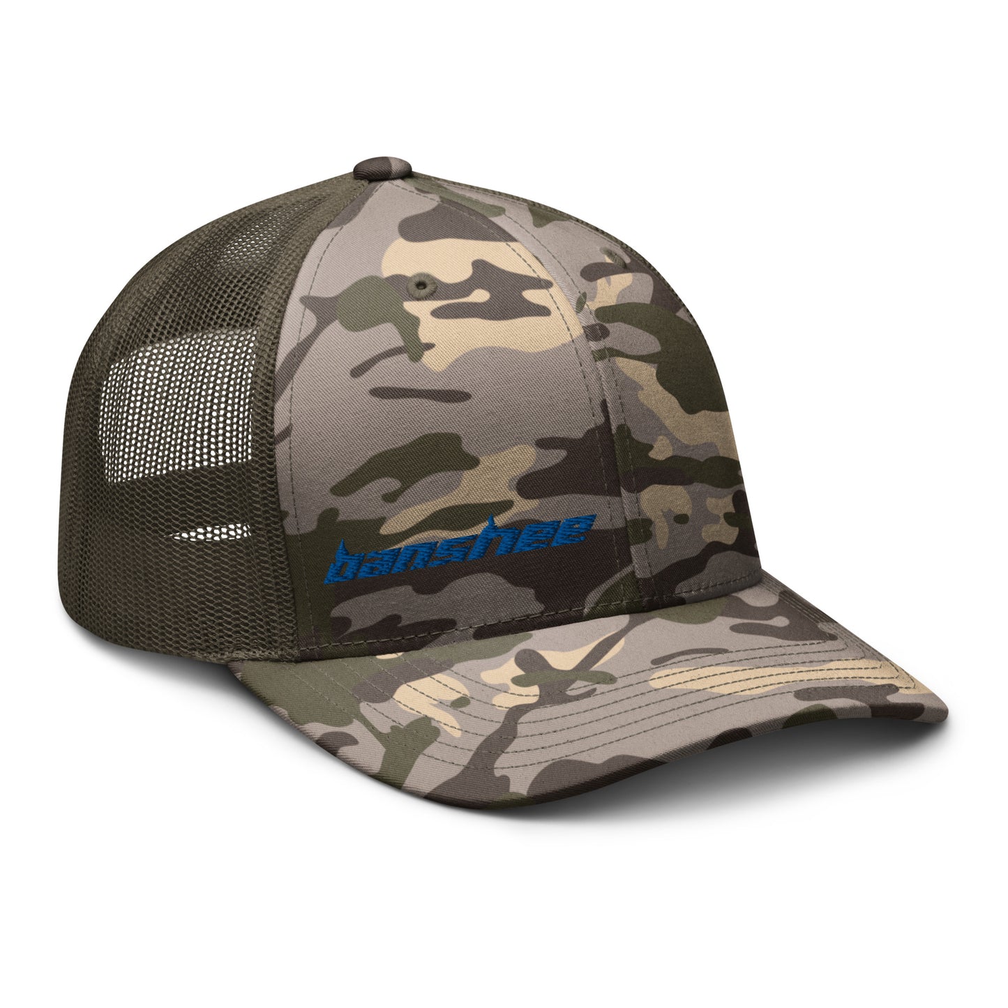 Minimalist Blue Logo Camouflage trucker hat