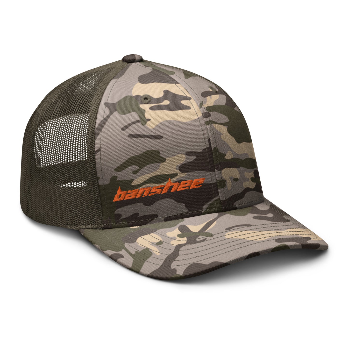 Minimalist Orange Logo Camouflage trucker hat